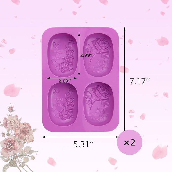2 PCS Oval Silicone Soap Mold, Rose Flower Soap Molds for Homemade Soaps Beeswax Bath Bomb
