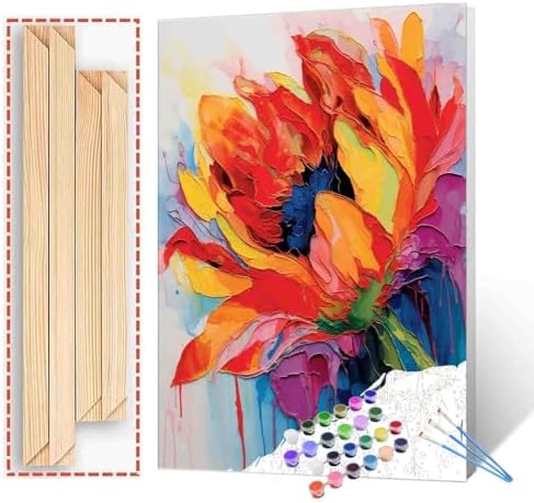 Watercolor DIY Paint by Numbers for Adults Beginner yellow Flowers Number Painting Anti Stress Digital oil painting,Plant Paint by Numbers for chidren,DIY Floral Vintage Oil Painting Kits ,(diy frame)