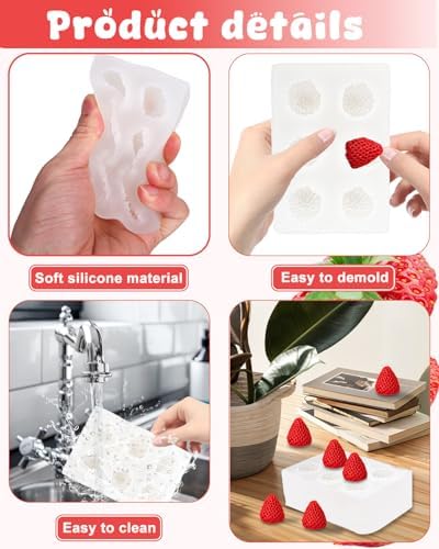 6 Cavity 3D Strawberry Silicone Mold, MINI Strawberry Mold