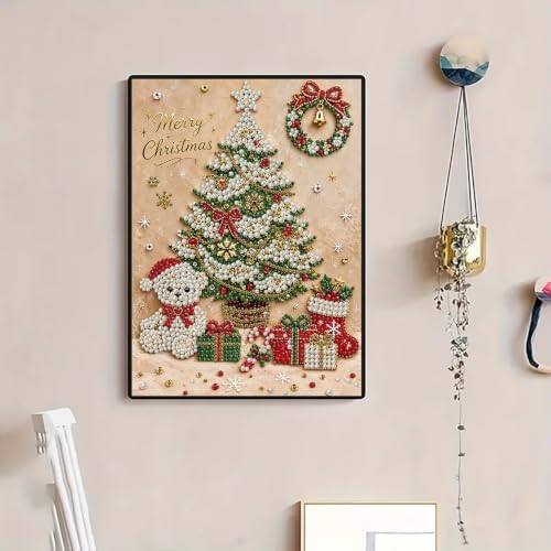 Merry Christmas Diamond Art Pearl Painting Kits for Adults, 3D Special Shape Pearl Diamond Art Kits for Adults Beginners, DIY Plastic Pearl Painting Gem Crafts for Home Wall Decor 11.8x15.7 Inch