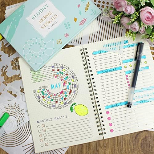 ALODNY 16 Pcs Journal Stencils Set - Time Saving Bullet Journaling Supplies/Accessories Kit -Ultimate Productivity Planner Stencil for Bullet Journal Stencils A5 Dotted Journals | Time Saving Bullet Journal Supplies Kit-Back to School Supplies Planner ...