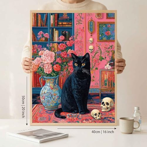 Amphol Paint by Numbers Kit for Adults - Mystic Black Cat Paint by Numbers Kit for Beginners, 16”x20” DIY Oil Painting Kit on Unframed Canvas for Home Wall Decor, Stress Relief with Acrylic Paint Set