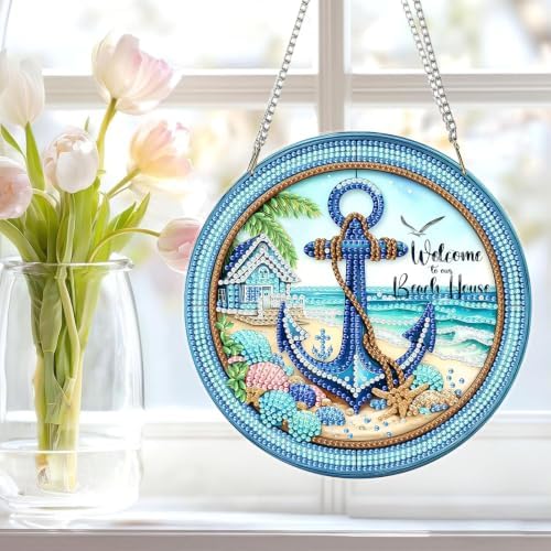 Beach Diamond Art Hanging Kit for Adult, Diamond Art Painting 8x8inch