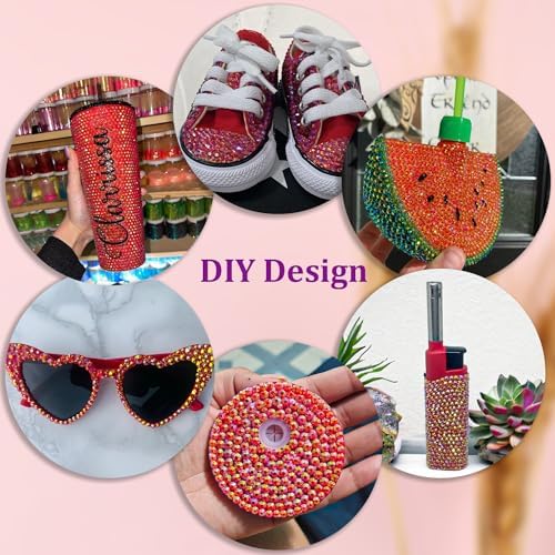 Resin Jelly Rhinestones for Crafting with B7000 Jewelry Glue, 2 Boxes Red AB Flatback Crystals with 3Pcs 10ml Glue, Bedazzling Non Hotfix Gems for DIY Tumblers Clothing Shoes Manicure