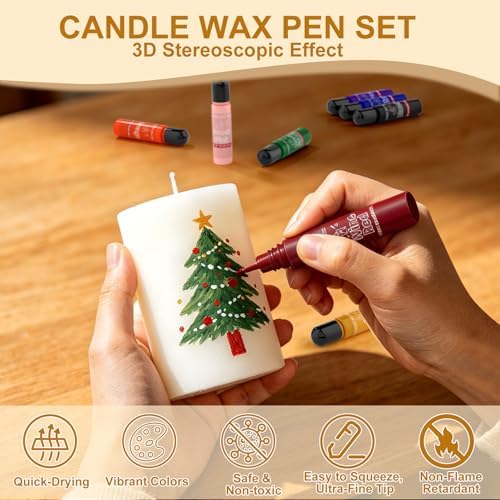Candle Wax Pen 26 Colors Set - 3D Candle Paint with Glitter Gold Silver, Smooth Drawing Wax Pen for DIY Candle Making, Birthday, Wedding Party, Non-Toxic, Fast-Drying, Long-Lasting Color - 0.35oz/10ml