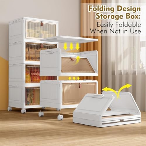 YFXCVSL 4 Tier Plastic Storage Bins with Lid 32QT, Stackable Storage Bins | Plastic Storage Bins with Wheels, Folding Storage Boxes, Organizers and Storage for Living Room,Office,Dorm