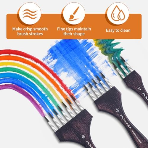 Multi-Head Round Comb Brush Set - Fuumuui 3Pcs Professional Synthetic Brushes, Designed for Textures and Special Effects for Acrylic Painting, Oil & Watercolor - Texture Brushes, Short Handle