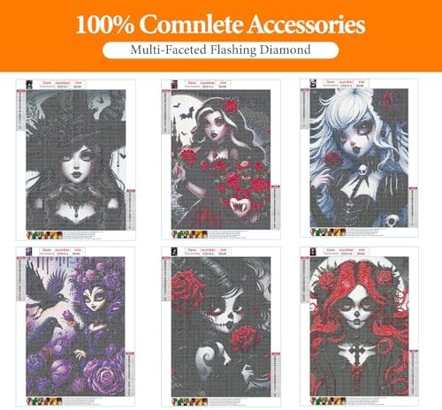 6-Pack Halloween Diamond Art Kits for Adults, Diamond Painting 12x16 Inch