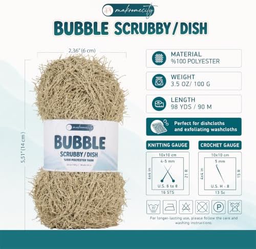 Makromecity Bubble Scrubby Yarn - 100% Premium Polyester Yarn for Crocheting and Knitting - 3.5 Oz (100g), 98 Yds (90m) - Ideal for Dishcloths, Crafting & Bath Washcloths (Latte, 3 Skeins)