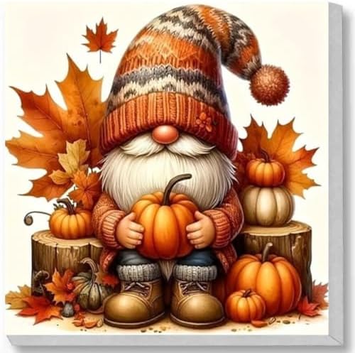 Fall Paint by Numbers Kit for Adults,Gnome DIY Paint by Number With Frame