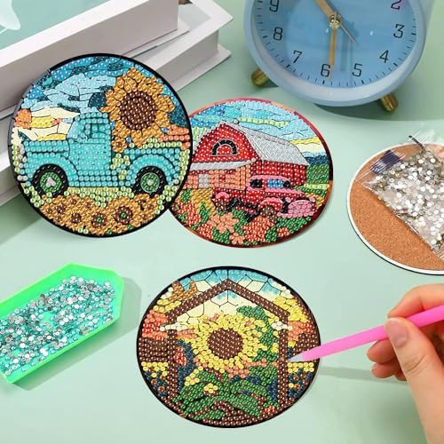 8 Pcs Fall Diamond Art Coasters Kits for Adults Diamond Coasters 4x4in