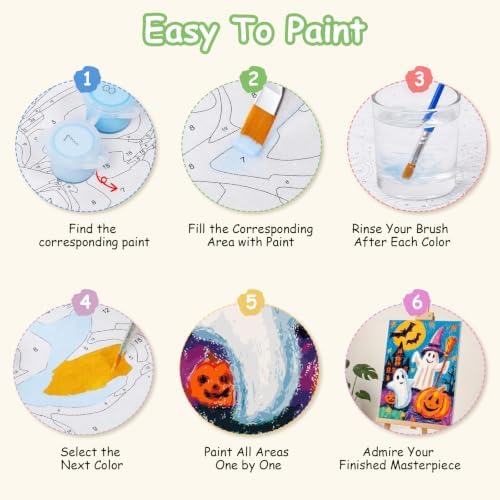 Spandrel Cute Halloween Ghost Paint by Number Kits for Kids & Adults, Pumpkin Paint by Number Kits on Canvas, DIY Acrylic Oil Halloween Painting by Numbers Gitfs for Home Wall Decor, 8x12in