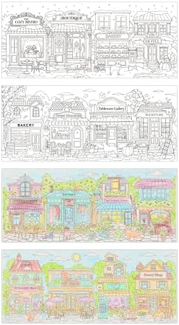 Birthday Coloring Cards, 4 Unique Blank Greeting Card Set with Streetscape, Season&Storefront, DIY Art Craft for Kids, Adults, Holiday Gift Ideas for Mom, Friends, Thank You&Greeting Card Collection