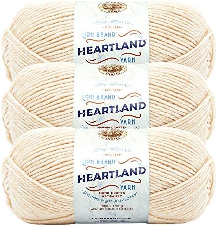 Lion Brand Yarn, Heartland Crochet Yarn, Acadia, Off White, 3 Pack