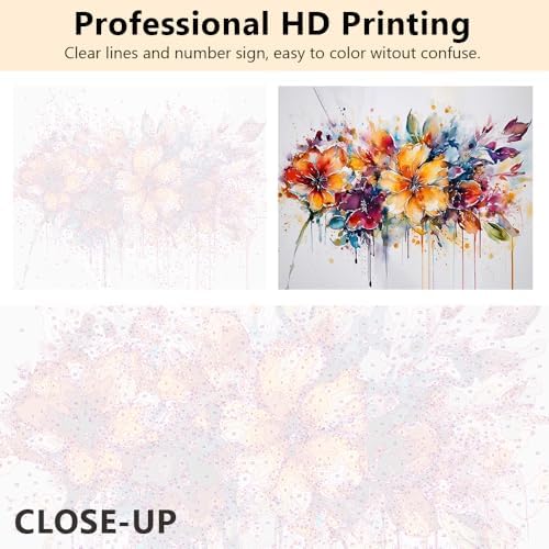 TUMOVO Flowers Paint Number Kits - Abstract DIY Painting for Adults - Colorful Flower Paint-by-Numbers Kits - 16"x20", Framed