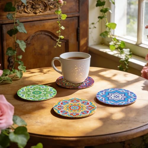 Leatrice Mandala Diamond Art Coasters Set Diamond Painting Kits for Adults