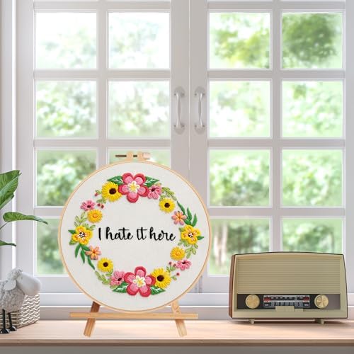 Nuberlic Floral Embroidery Kit for Beginners,Funny Embroidery Practice Kit