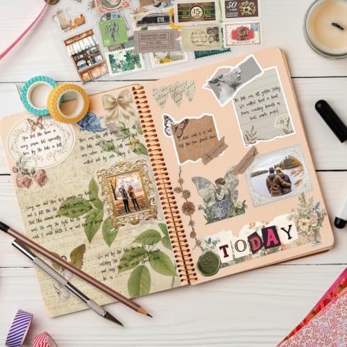 Scrapbook Supplies Kit, 24 Sheets 500+ Scrapbook Craft Paper & Vintage Stickers All-in-One Junk Journaling Set(Vintage)