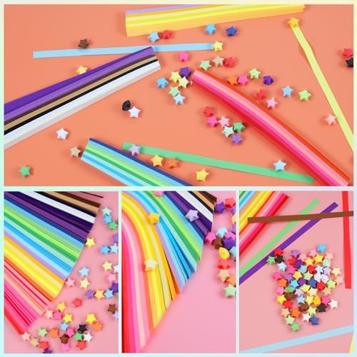 Phinus 2060 Sheets Origami Paper, 27 Assortment Colors Double Sided Star Paper Strips, 8.5 x 0.4 Inch Lucky Origami Star Paper Strips for DIY Hand Art Crafts