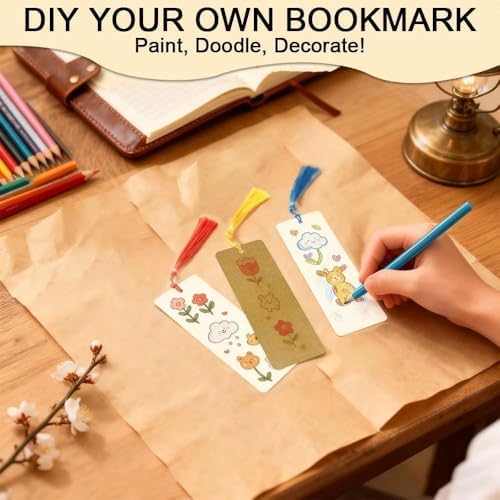 Blank Bookmarks to Decorate with 60Pcs Colorful Tassels, DIY White Cardstock Bookmarks Bulk,Craft Paper Book Marks for DIY Art Projects School Supply Gifts Tags 6.5x2.2 Inch