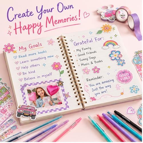 OIHEW 200+ PCS DIY Journal Kit for Teen Girls, Gifts for 6-14 Year Old Girl | DIY Memories of Happy Meaningful Day | Birthday Gifts Idea | Loved by 6-12 Year Old Girls | More Fun Included Items