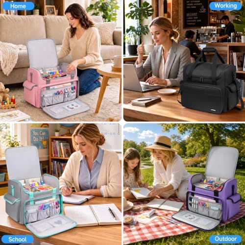 Craft Bag for Scrapbook Supplies, Large Scrapbook Tote with 15.6'' Laptop Sleeve, Art Supply Storage Bag with Multiple Pockets for Scrapbooking Tools, Black
