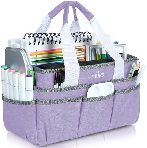 JJRING Craft Organizer Tote Bag Art Storage Caddy Lilac | With Multiple Pockets For Sewing, Scrapbooking, School, Medical, And Office Supplies