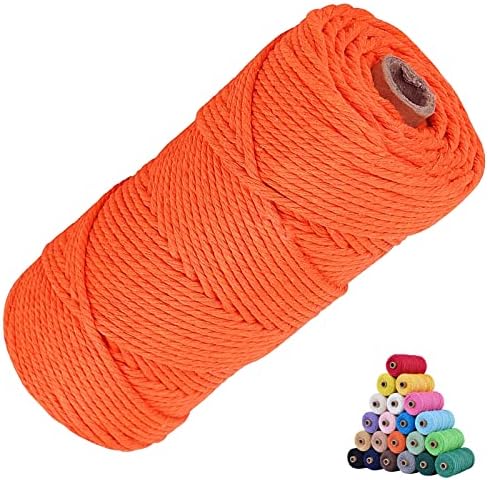 Macrame Cotton Cord 3mm x 109Yards, Orange Natural Macrame Rope, Perfect Macrame Supplies Cotton Cord for Macrame Plant Hangers DIY Crafts (Orange, 3mm*109Yards)