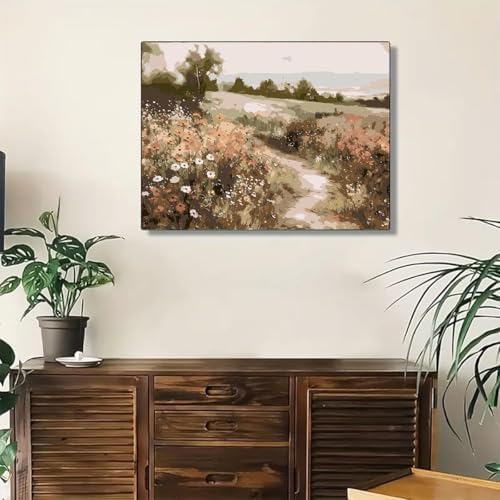 EIBEILI Rural Scenery Paint by Numbers Kit for Adults Beginner,Wildflowers Adult Paint by Number Kits on Canvas,Easy Canvas Paint by Numbers for Adults for Home Wall Decoration 12 X 16 inch