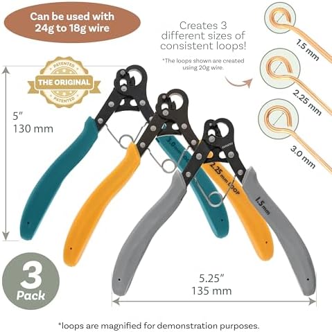 The Beadsmith Original One Step Loopers | 3-Piece Combo Pack, includes 1.5 mm, 2.25 mm & 3 mm Looper Pliers, Use With 24-18g Craft Wire (Patented)