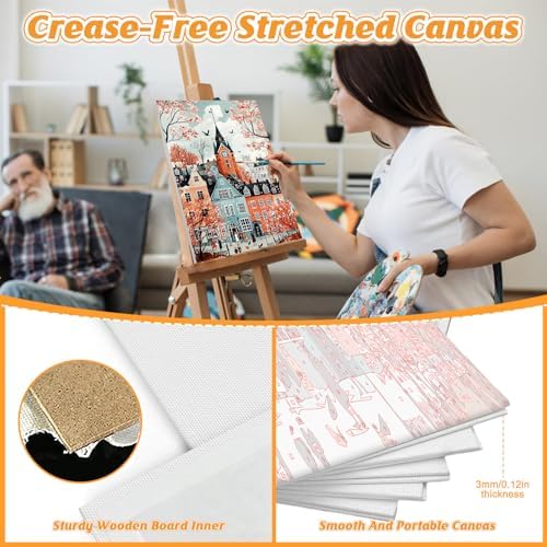 KEYIFA 2 Pack Paint by Numbers Kit, Stretched Canvas Boards for Painting for Adults, Crease-Free Acrylic Oil Painting for Students Beginner Favor Sip & Paint Party Supplies, Church + Castle (8x12in)