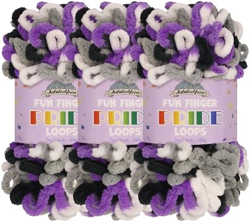 JubileeYarn Fun Finger Pride Loops Yarn - 100g/Skein Jumbo Polyester - Trosse - 3 Skeins