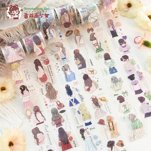 Alideco 6 pcs Decorative Adhesive Tapes Cartoon PET Tape Great for Bullet Journal Supplies, Arts, Scrapbook, DIY Crafts, Planners(huahuibiankuang) (shanaxindong)
