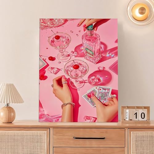 Pink girl Cocktail Poker Diamond Art Kits for Adults Diamond Painting Kits