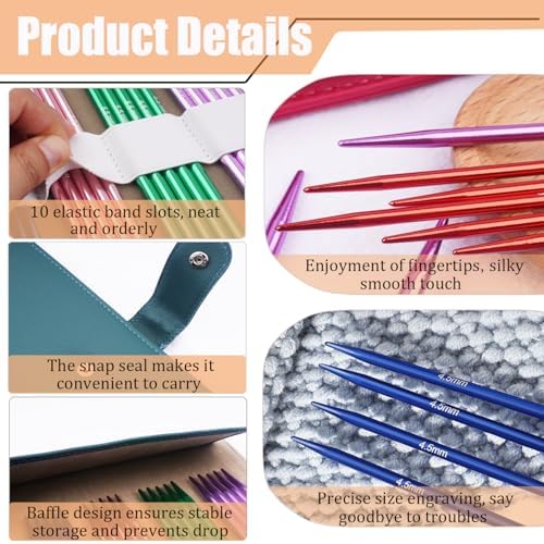 Mdoker 55pcs Double Point Knitting Needles Set Aluminum Knitting Needle 11 Size 2.5mm-6.0mm,7.9-inch Length Knitting Kits for Handmade Creative DIY Knitting Yarn Projects(Green)