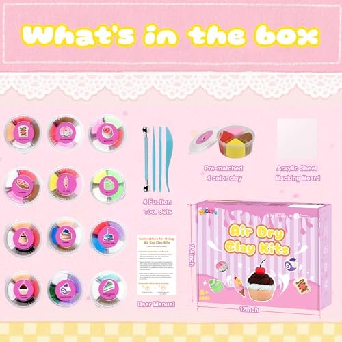 Nicella Air Dry Clay Kit, 12 Cakes Modeling Clay for Kids, Model Magic with Sculpting Tools and Tutorials, Safe & Non-Toxic, DIY Arts & Crafts School Projects, Home Party Favors for Boys & Girls