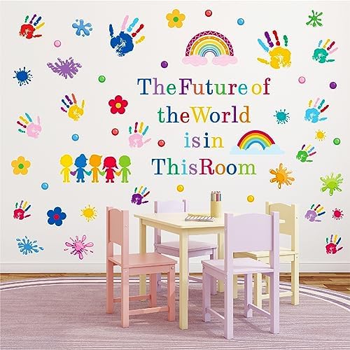 AOWDIAO Inspirational Kids Classroom Wall Decals – The Future of the World Is in This Room Quote – Peel and Stick Vinyl Sticker for School, Nursery and Playroom Decor