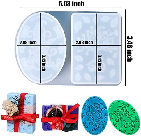 Soap Molds Silicone, 3D Rectangle & Oval Flower Pattern Mold, Set of 2 | Non-stick Mixed Flower Patterns Soap Making Mold for Handmade Craft Soap DIY Candle Polymer Clay Design Lotion Bars