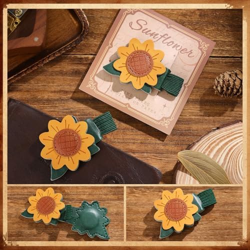 2PCS Vintage Magnetic Leather Bookmark, Leather Magnetic Bookmarks for Women,Unique Book Marks Gifts for Book Lovers， Magnetic PU Bookmarks Clip Book Accessories for Adults & Kids，Sunflower & Leaf