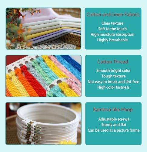 IUHUI Embroidery Kit for Beginners Adults - Anticipated Christmas Patterns, DIY Hand Stitching Embroidery Set with Hoop (Christmas Stocking Greenery)