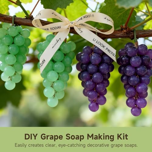 DIY Grape Soap Making Kit, Handmade Craft Grape Soap Mold Set for Beginners, Includes Soap Bases, Jute Ropes, Mica Powder, Tweezers, and Ribbon for Decor & Present