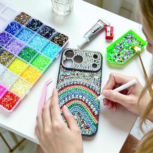 33000Pcs Bedazzling Kit, 24 Colors Resin Jelly Rhinestones 3mm Flatback Gems for Diamond Art, Crafting & Nail Art, Bedazzler Kit with 3Pcs B7000 Jewelry Glue and Multiple Tools