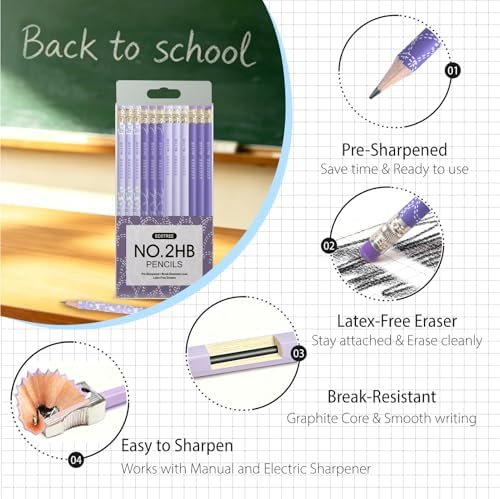 ECOTREE Pre-Sharpened #2 Pastel Pencils, Back to School Supplies, 24 Count