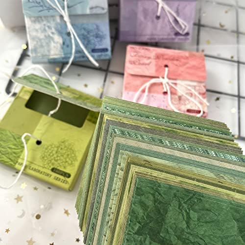 FMOACEN 400 PCS Vintage Scrapbook Paper - Multi-colored (Pink, Gray, Blue, Green) - 3.15 x 3.15 Inch Square Glossy Paper - Decorative Paper Supplies for Scrapbooking, Crafts