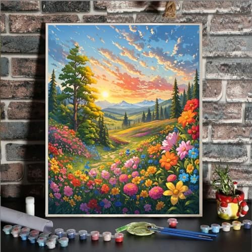 ldazao Landscape Framed Paint by Numbers Kit for Adults, Paint by Number Artist Flowers,Flower DIY Canvas Oil Painting Paint by Number for Gift Home Wall Decor 9.5x12 Inch