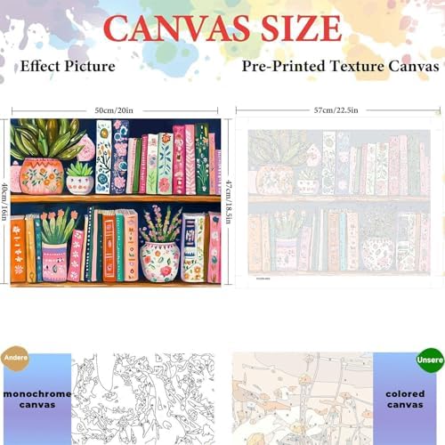 ajepon Books Paint by Numbers Kit for Adults - Painting by Number Kits Books, Bookshelf Adults Paint by Numbers Kits on Canvas Without Frame Oil Painting for Home Wall Decor 16X20inch