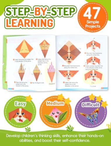 hapray Origami Kit for Kids, 98 Paper with 47 Patterns, Origami Instruction | DIY Art and Craft Projects with 49-page Guide, Beginners Origami Kit for Ages 5+, Classrooms and Family Craft Time