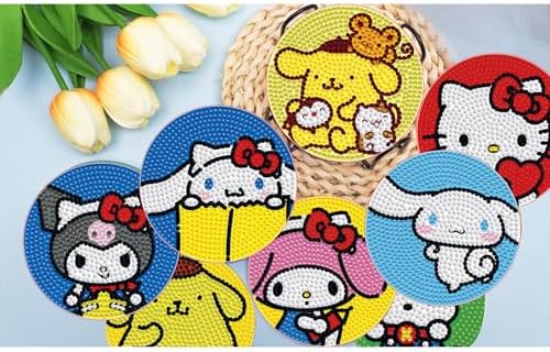 YSUNETER 8 PCS Cartoon Diamond Art Coasters Kits, DIY Drink Coasters Art Crafts Supplies for Adults, Non-Slip 3.9 inch