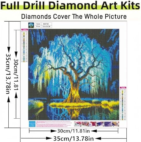Blue Tree Diamond Art Kits for Adults, 5D Diamond Painting for Adult Beginners, DIY Full Drill Round Gem Painting Dot Art for Adults，Home Wall Decor 13.78x13.78 Inch