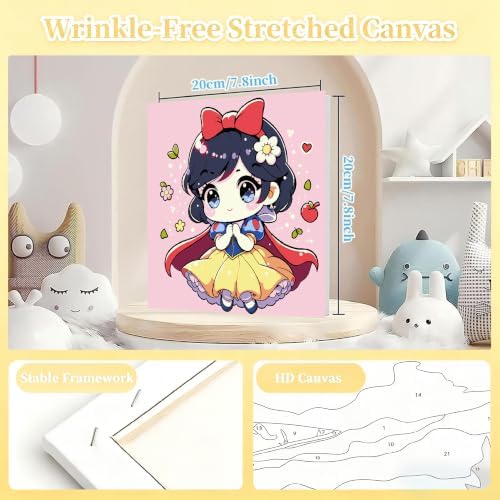 LWZAYS 4 Pack Cartoon Paint by Number for Kids with Wooden Frame-Paint by Numbers for Kids Ages 4-8-12, DIY Paints with Numbers Easy Acrylic Oil Painting Kits for Home Wall Decor (8X8inch) 2.0